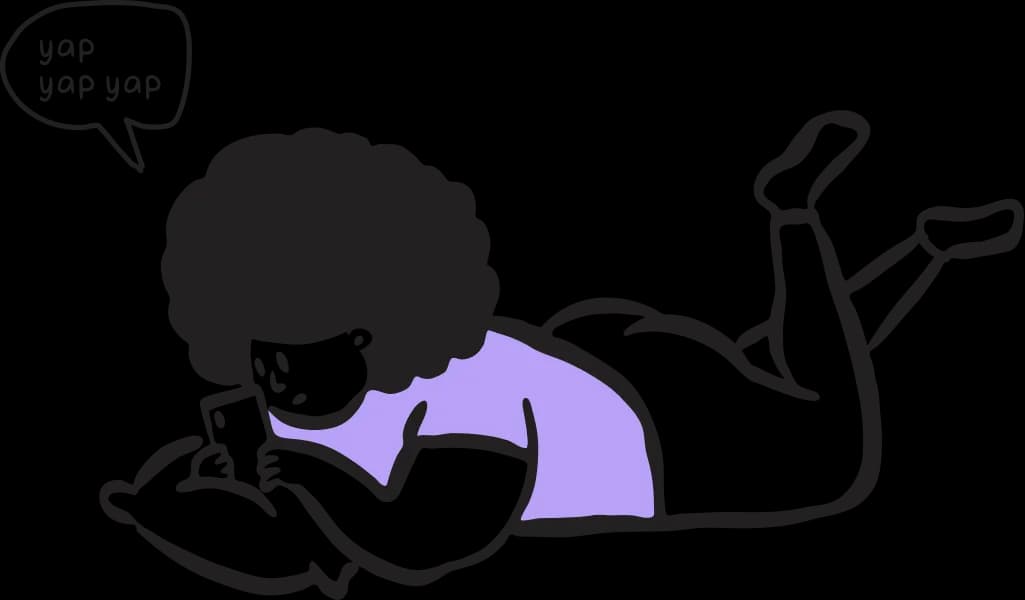 Person lying on a pillow saying yap yap yap into their phone.