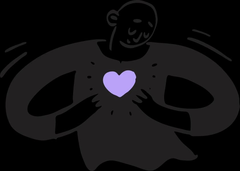 A friendly figure holding a heart-shaped speech bubble.